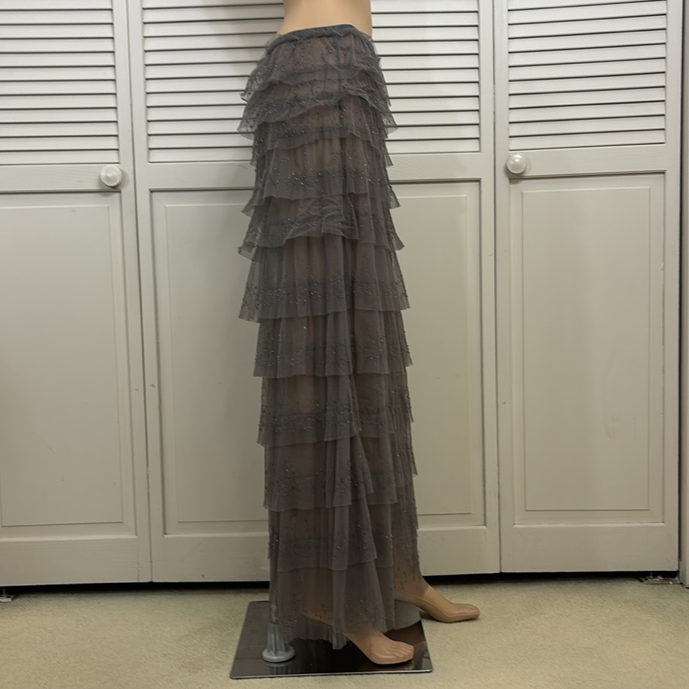 Chan Luu Gray Tiered & Beaded Fairy Maxi Mesh Tulle Skirt Medium - Picture 4 of 14